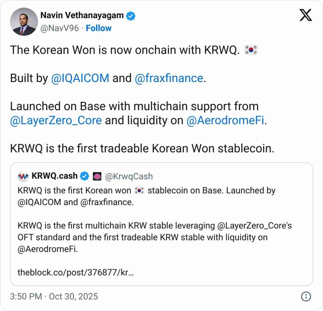 一文了解在稳定币热潮中,Frax和IQ于Base网络上推出与韩元挂钩的KRWQ稳定币