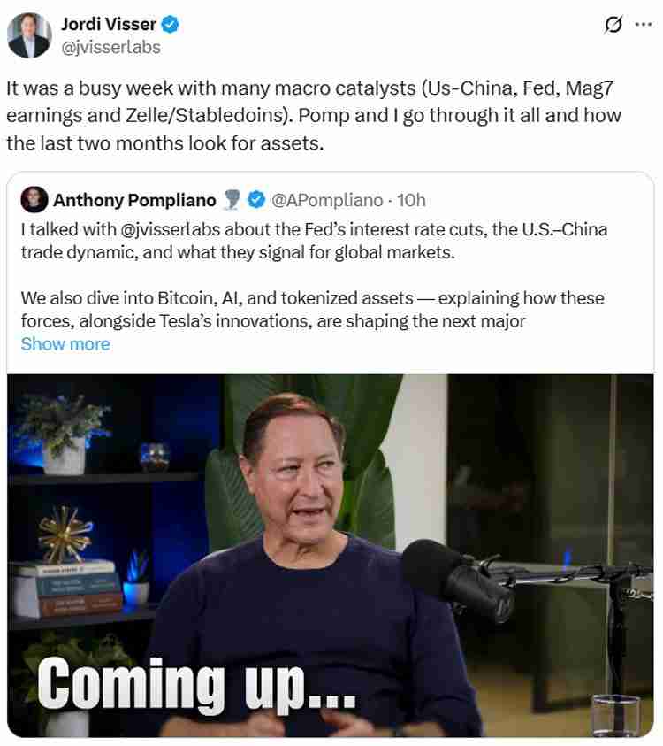 分析师Jordi Visser表示,比特币(BTC)显示出处于初始产品发行中的迹象