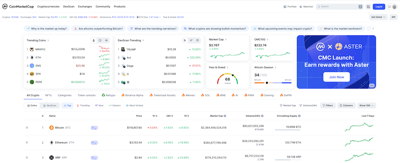 Bitcoin比特币行情 加密货币实时价格 虚拟货币实时行情走势 - php中文网