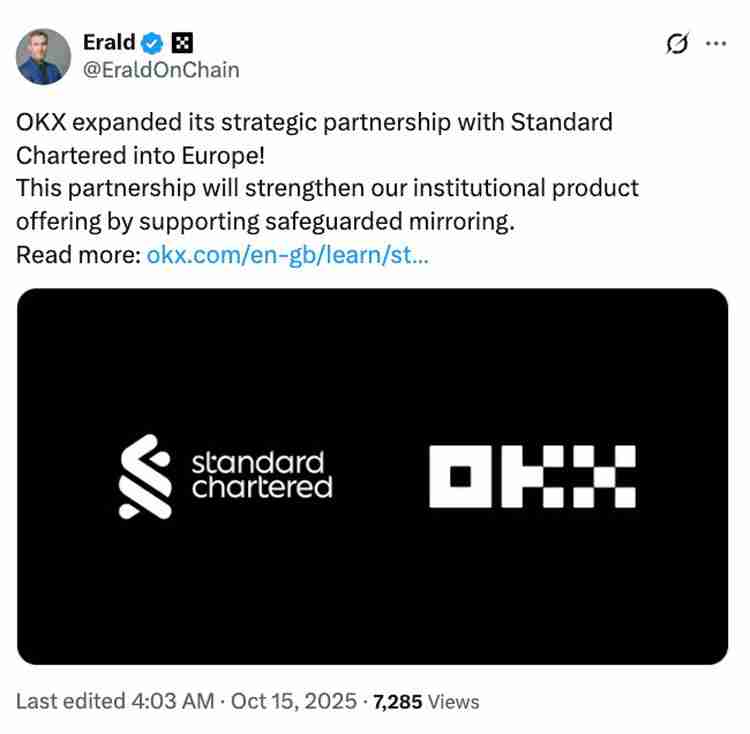 拥有170年历史的银行现在为芝麻交易所（OKX）欧洲机构客户托管加密货币