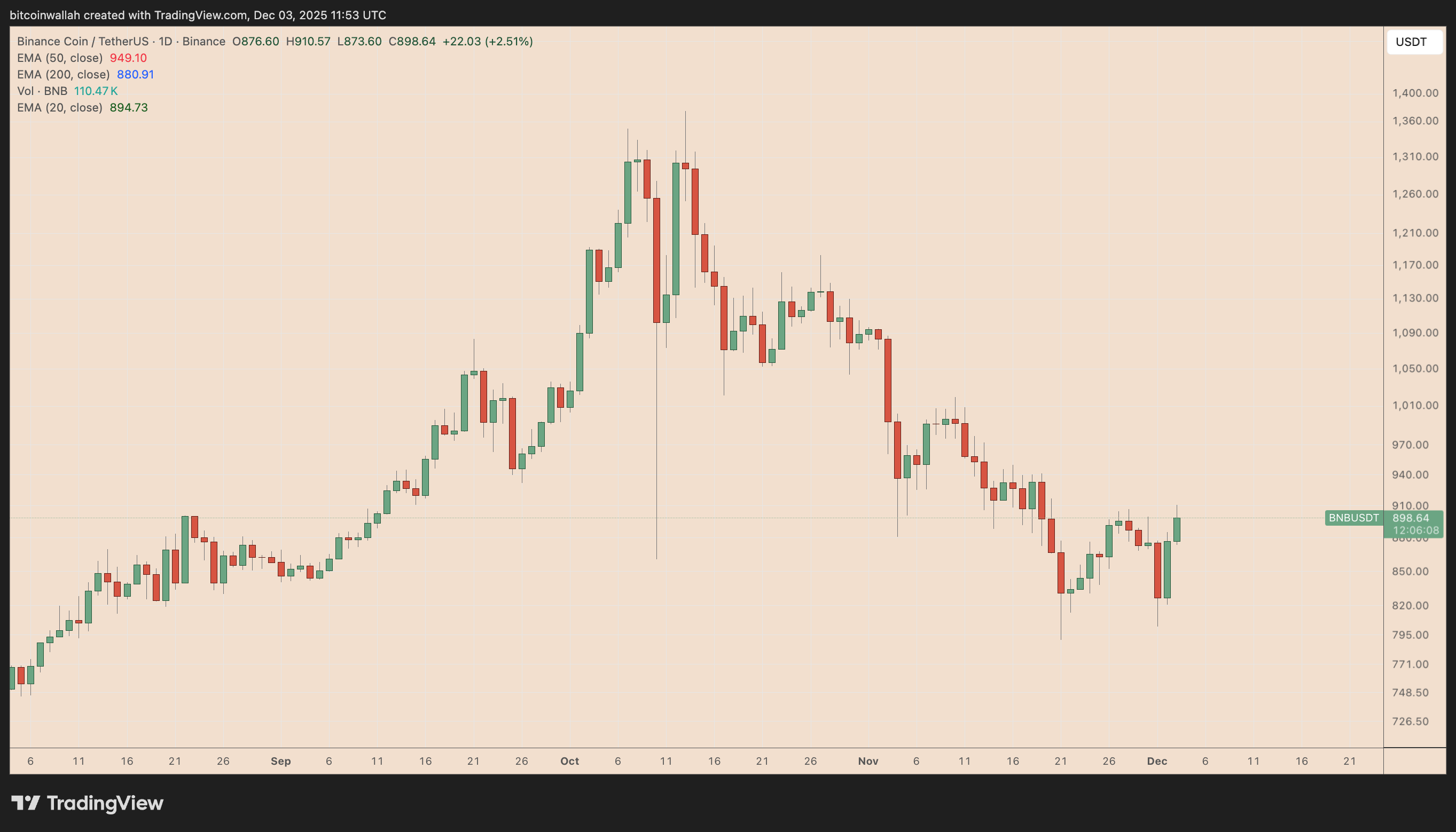 BNB币价格预测：能否在12月重返1000美元？